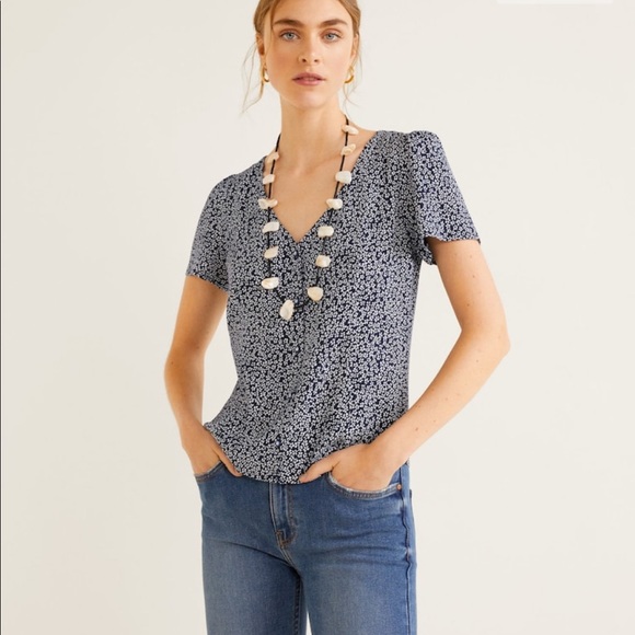 Mango Flower Printed Buttoned Blouse - Picture 3 of 7